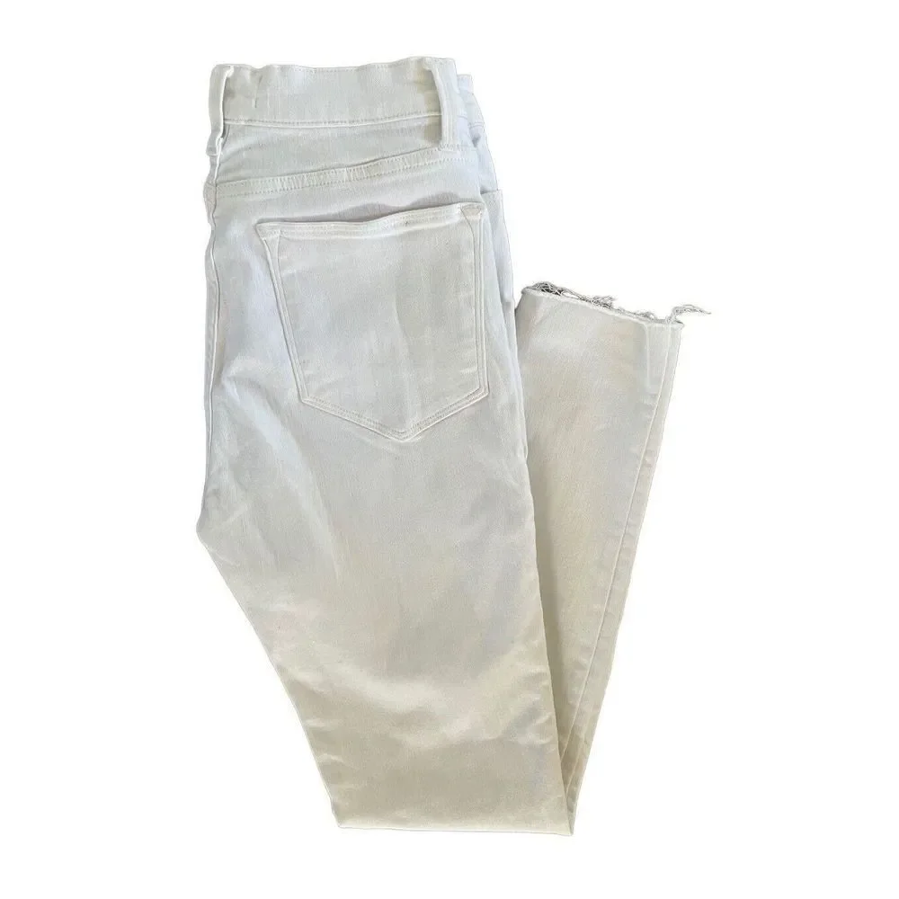 FRAME Le High Skinny White Denim Jeans Ankle W/ Raw Hem Women’s 28 X 28